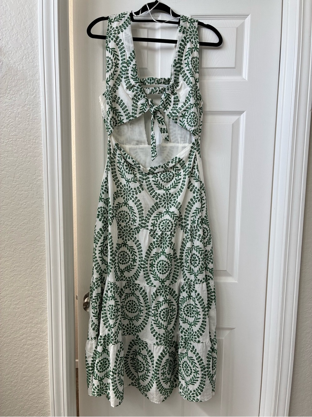 Zara White and Green Cutout Midi Dress
